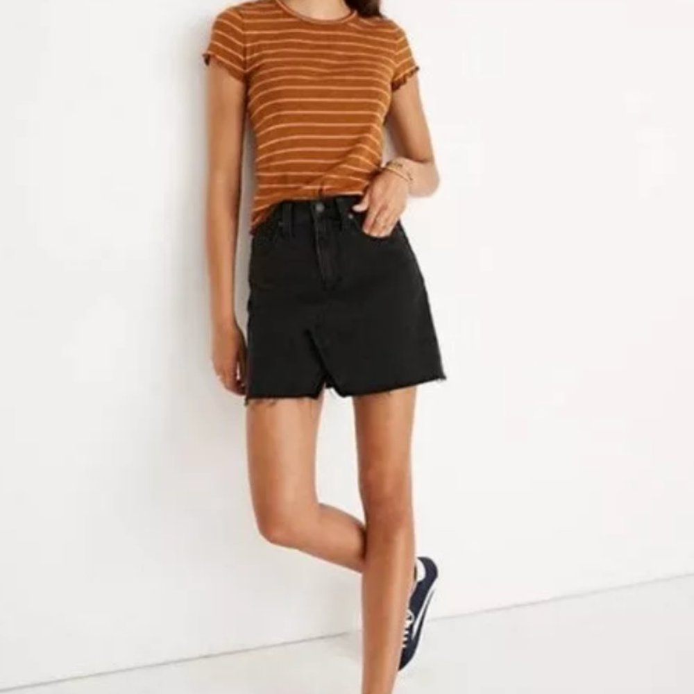 Madewell Rigid Denim A Line Black Mini Skirt